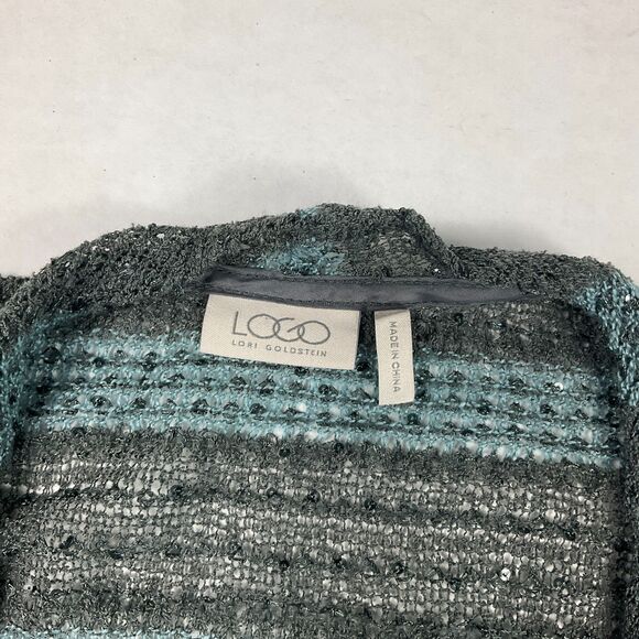 LOGO Lori Goldstein Sequin Cardigan Vest XL Drape Open Front Sparkle Boho Lounge - Picture 5 of 12